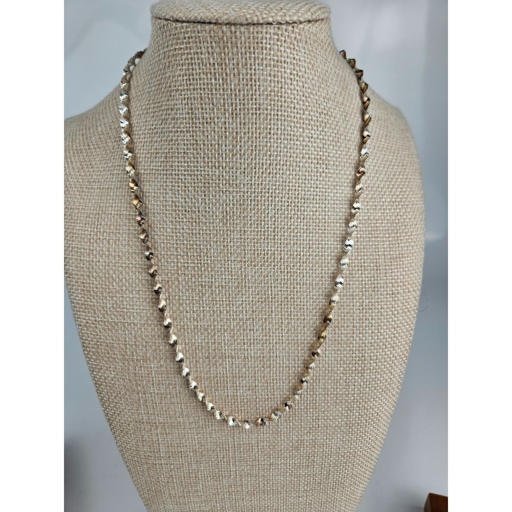 925 Sterling Silver Two Tone Singapore Chain Necklace Bracelet Earring Set Italy - Picture 2 of 10